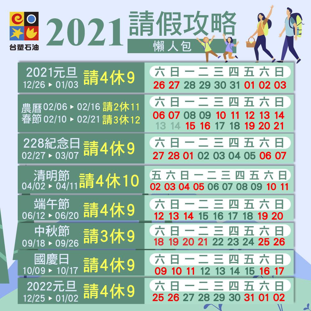 2021農曆春節、元旦、節慶、請假攻略圖表、連休、休假懶人包 – 湯姆群情報站